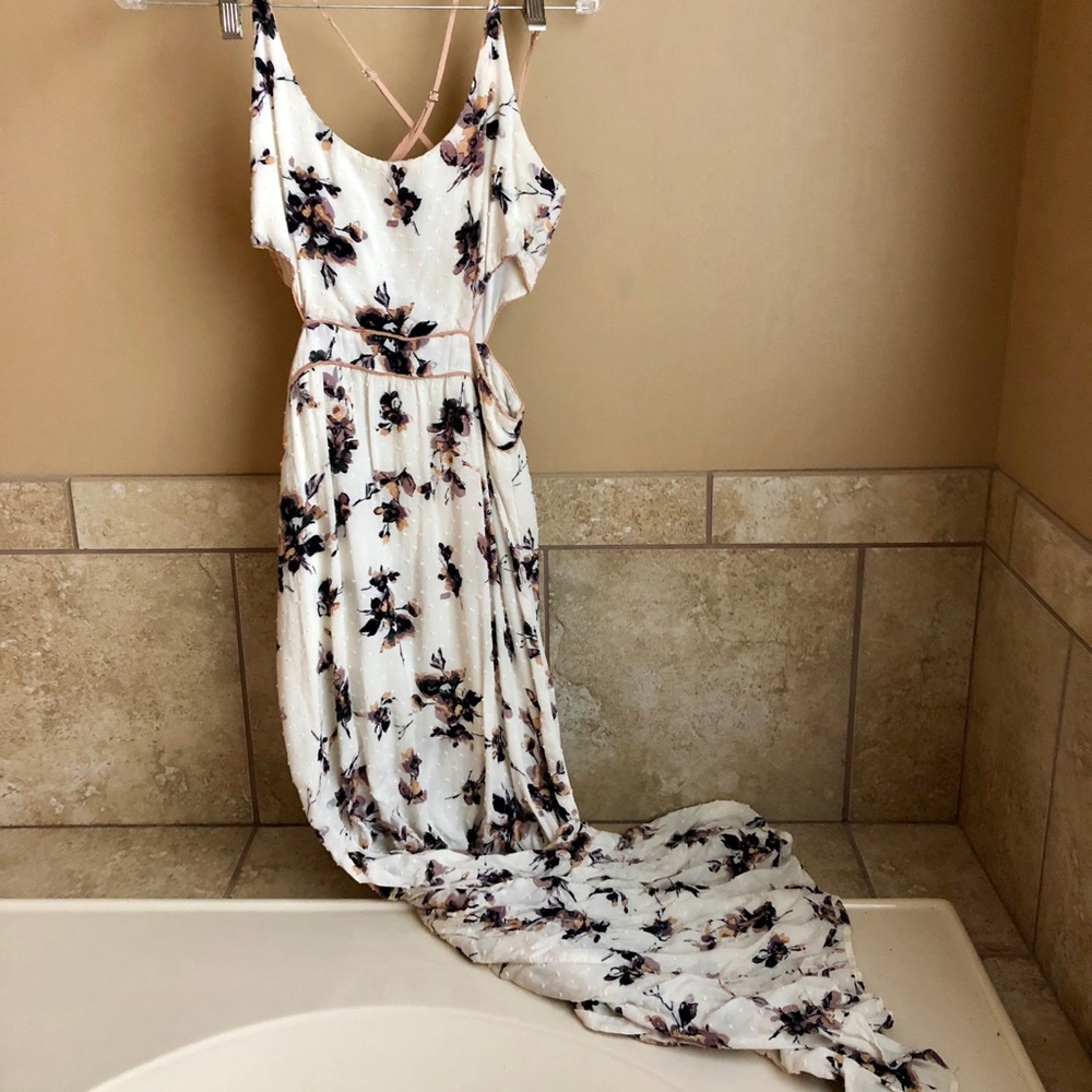 Cream Floral Print Buckle Dress